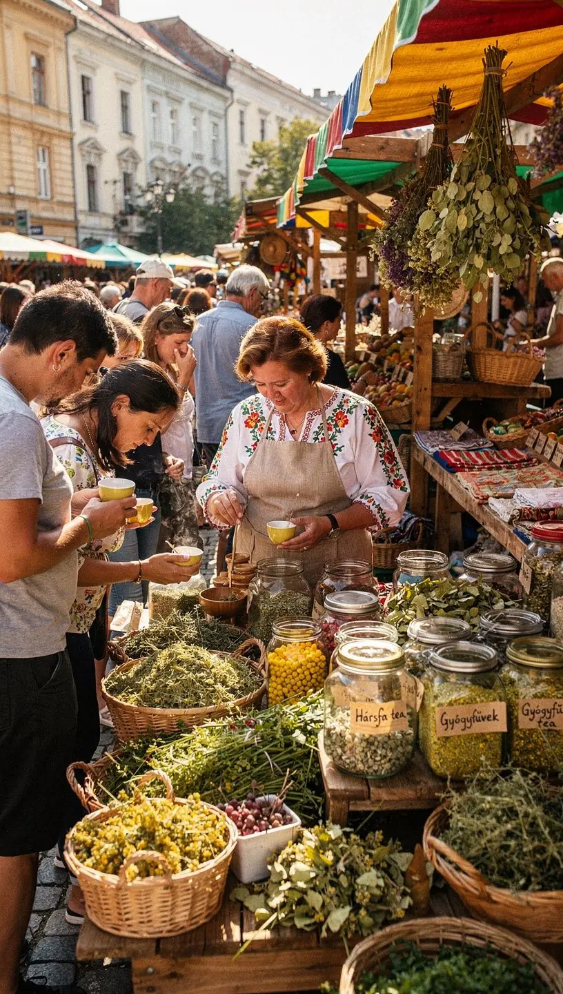 Egy pohár hársfa virágtea, körülötte gyógynövények és virágok.